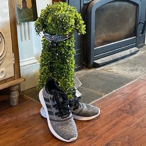 EUC Adidas sneaker grey cloth with white sole and black accent and laces